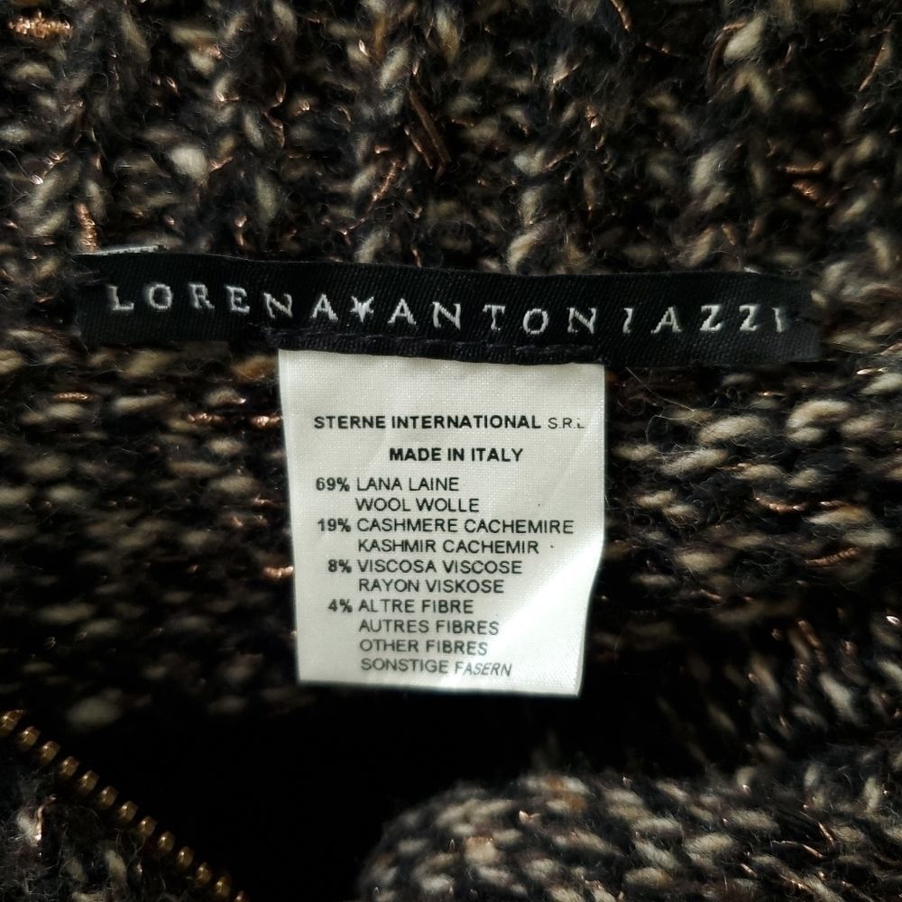 Lorena Antoniazzi Wool Cashmere Blend Zip Front Mock Neck Marled Knit Sweater 44 - Picture 6 of 7